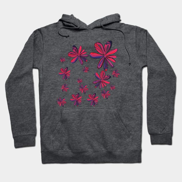 Red and Blue Flowers Hoodie by designs-by-ann